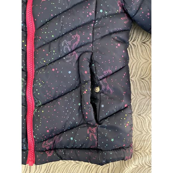 SO Girls 4/5 Rainbow Unicorn Navy Blue Puffer Jacket - Picture 9 of 12